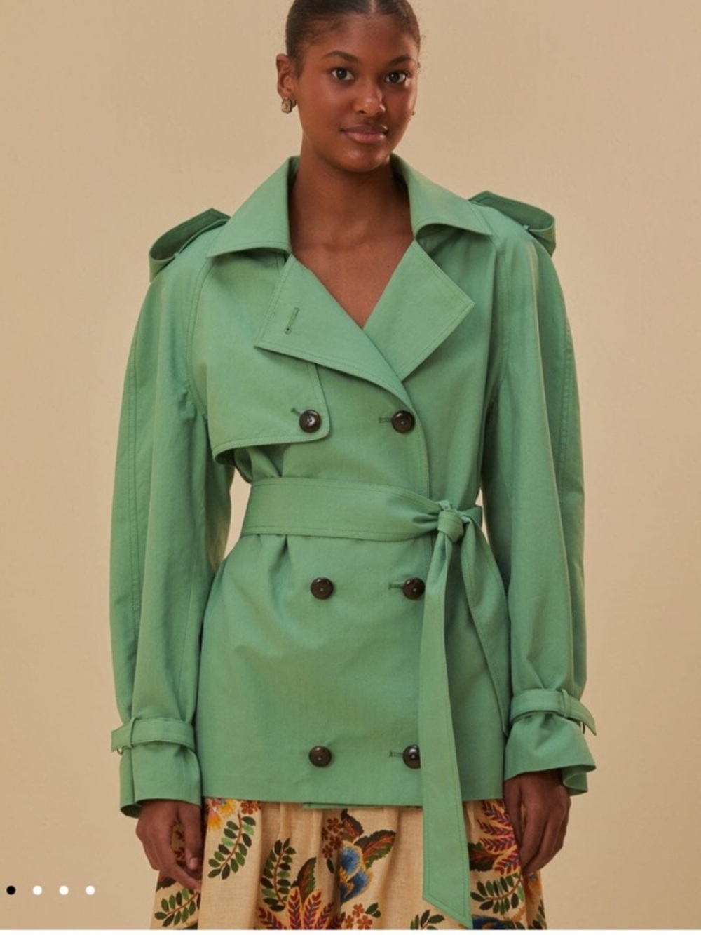 FARM Rio Green Double-Breasted Trench with Self-Tie Belt NWT - med